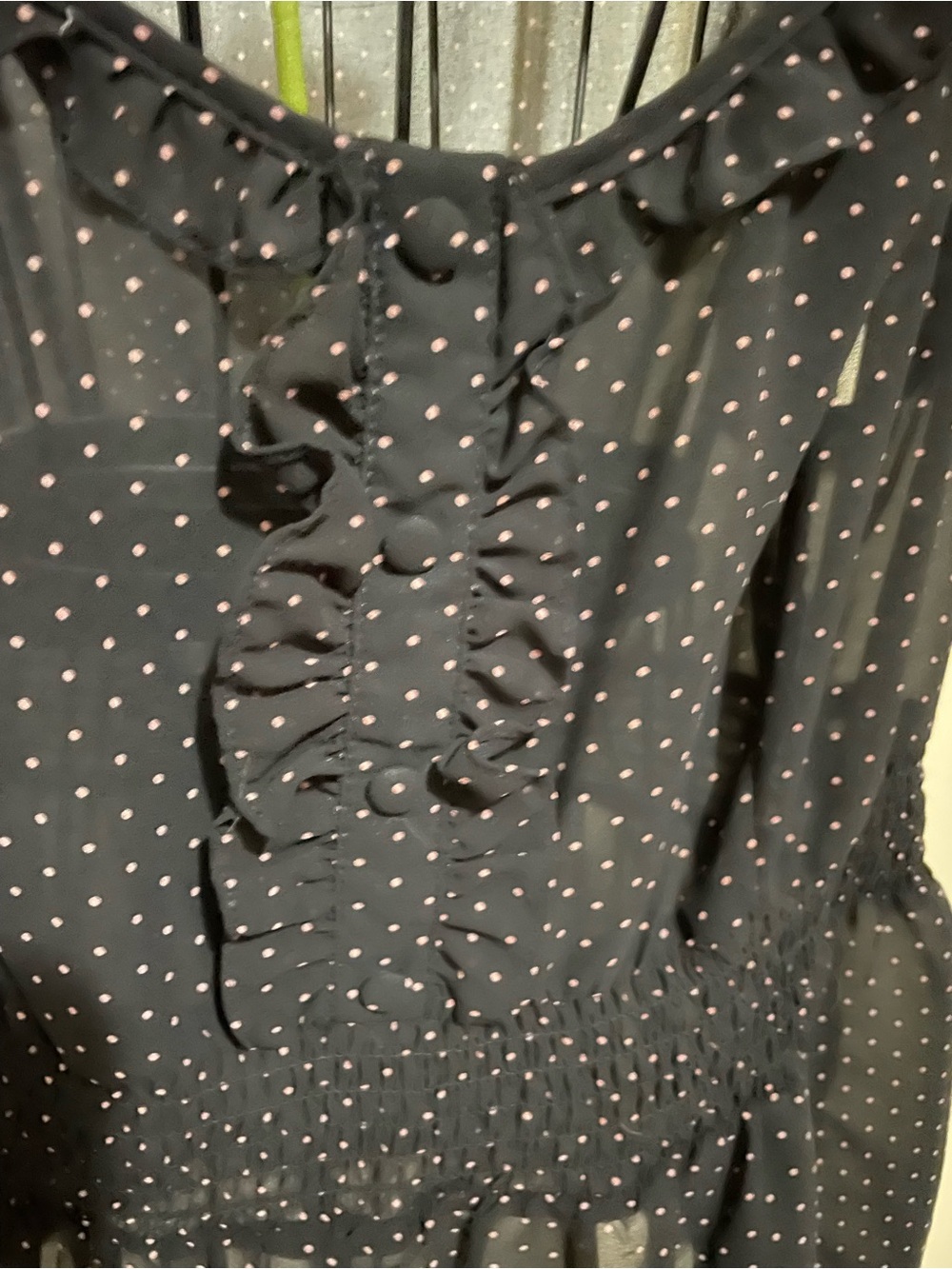 Black Sheer Polka Dot Ruffle Peplum Blouse - Picture 3 of 6
